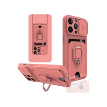 Apple iPhone Uyumlu 13 Pro Kılıf Zuma Kartvizitli Yüzüklü Silikon - Pembe İtdark7215