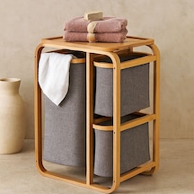 Ahşap Bambu 3 Bölmeli Çamaşır Sepeti 50x30x70 Cm Diğer