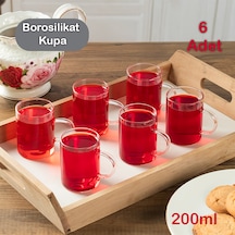 Porsima 6080 6'lı Borosilikat Cam Kulplu Çay Bardağı Kupa 200 Ml