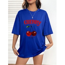 Uyguntarz Unisex Happy Cherry Tasarım Basklı Tshirt Mavi