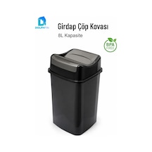 Girdap 8 Litre Sallanır Kapaklı Çöp Kovası Mutfak Banyo Ofis Siyah Füme