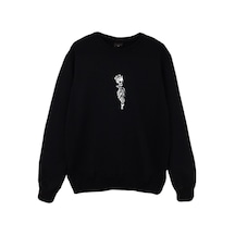 Kurukafa Gül Baskılı Sweatshirt Siyah