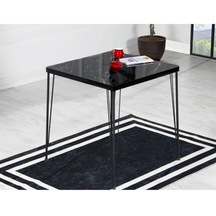 Avvio Mera Yemek Masası Takımı-mutfak Masası Takımı-siyah Mermer Desenli 70x70 Oval Kenar Siyah Mermer