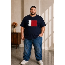 Sngl Tekstil Erkek Büyük Beden Kısa Kollu Bahreyn Bayrak Baskılı Tişört 3xl 4xl 5xl 6xl 7xl 8xl 9xl Lacivert