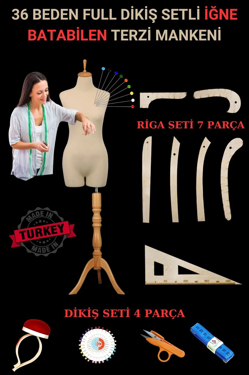 36 Beden Riga Ve Dikiş Setli Yatay Ve Dikey İğne Batabilen Terzi Mankeni Prova Mankeni Cilalı