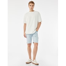 Koton Katlamalı Paça Cep Detaylı Pamuklu Slim Fit Jean Şort Açık İndigo 5sam40191nd Açık İndigo