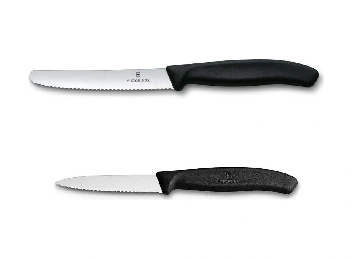 Victorinox 2li Set 11 Cm Tırtıklı - 10 Cm Tırtıklı Sebze Meyve Bıçağı Siyah