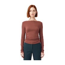 Ersefa Stil Kadın Fitted Vücuda Oturan Büzgü Drape Detaylı Esnek Bluz Cr Kahverengi