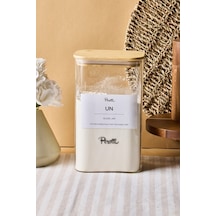 Peter Bambu Kapak Borosilikat Dikdörtgen Cam Kavanoz 1500 Ml 8x12x20 Cm 4 Adet Etiketli Seffaf Şeffaf