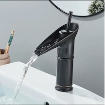 İsaoğlu Yapı Siyah Lavabo Bataryası Şelale Akışlı Musluk Banyo Bataryası Siyah