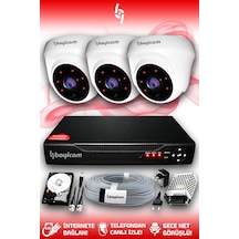 Bayicam 3 Kameralı Dome 3 İç Kamera Set 1 TB HDD Full HD Gece Görüşlü Güvenlik Kamerası Sistemi
