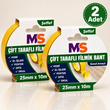 2 Adet Çift Taraflı Filmik Şeffaf Bant 25 Mm X 10 Metre Yapışkanlı Hobi Bandı El Çok Amaçlı Bantları
