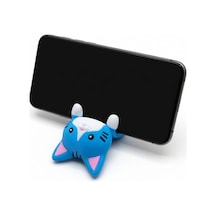 Mavi Kedi Figürlü Telefon Tutucu Stand - 3d Baskı Ofis Masaüstü Aksesuarı Ve Biblo