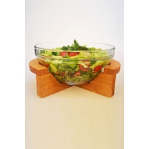 Ahşap Kayın Ağacı Standlı Cam Salata Kasesi