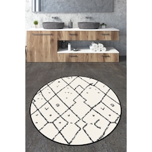 Dalmata Çap Banyo Halısı Djt 140x140 cm, Banyo Halısı , Banyo paspası yıkanabilir Beyaz - Siyah
