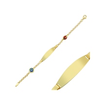 Altın Künye Çocuk Nazarlı Ve Uğur Böcekli Sarı Altın