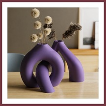 Storeşahin 3d Baskı Interlocking Vazo - İç İçe Geçen Dekoratif Vazo-mor Shn0720