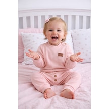 Babyhola Kız Erkek Bebek Çocuk Takım Pamuk Düğmeli Alt Üst Takım 23631 Pembe