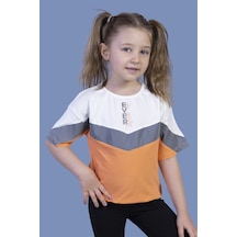 Toontoy Kids Toontoy Kız Çocuk Reflektör Detaylı Garnili Tişört Turuncu
