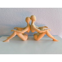 Sırt Sırta Oturan Sevgili Çift Heykeli Hediyelik Dekoratif Obje Figür 15 Cm