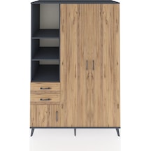 Kronos Dolap 5 Raflı 2 Çekmeceli Tek Askılı 132x59x195 Antrasit-çam/çam Atlas Çam/atlas Çam - Antrasıt