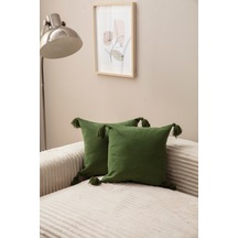 Swita Home İkili Dekoratif Püsküllü Kırlent Kılıfı 43x43 Yeşil
