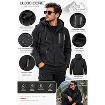 Luxic Core Luxıc Core Erkek Kürklü Kapüşonlu Softshell Kışlık Mont Siyah M