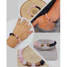 Pembe Kuvars & Oniks Taşı 8mm Unisex Tasarım Bileklik Hawaii Mode Çok Renkli