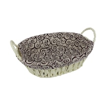 Hasır Rattan Ekmeklik Ekmek Sepeti Oval Kumaşlı Krem