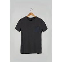 Erkek Basic Slim Fit Yuvarlak Yaka Kısa Kollu T-shirt Antrasit Antrasit