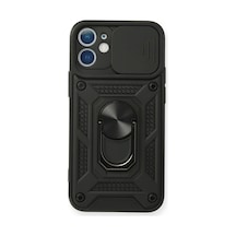 Uryport Apple iPhone Uyumlu 12 Mini Kılıf Pars Lens Yüzüklü Silikon - Siyah Çok Renkli