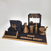 Kişiye Özel Eczacı Masa İsimliği Ve Kartvizitlik Gold - Siyah