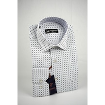 Elitpark Point Pattern Pamuklu Cepli Klasik Fit Premium Erkek Gömlek Açık Mavi - Yeşil Nokta Desen