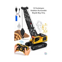 Dev Boy 40 Cm. Duman Çıkaran 12 Kanal 680 Derece Dönebilen Oyuncak Kepçe Metal Uzaktan Kumandalı Şarjlı Dozer Vinç