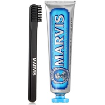 Marvis Aqua Mint Beyazlatıcı Diş Macunu 85 ml ve Marvis Black Orta Sert Diş Fırçası