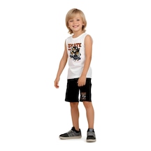 Fyk Kids Erkek Çocuk Baskılı Sıfır Kol Skate Crunch Alt-üst Takım Beyaz