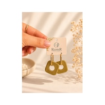 Gold Halka Detaylı Kare Form Kadın Küpe Yeşil