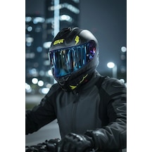 Gıvı 50.x Bones Sarı 1 Renkli 1 Şeffaf Vizörlü Motosiklet Kask Lacivert Vizör + Şeffaf
