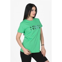 Nrnv Baskılı Bisiklet Yaka Normal Kalıp Tshirt Yeşil-yeşil Yeşil