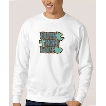 Love Hope Faith Baskılı Beyaz Erkek Örme Sweatshirt (534646185)