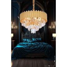 Rossa 50'lik Kristal Prizma Taşlı Lüks Avize - Sarı Yaldız Renk Sarı Yaldız