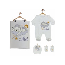 Pia Baby Gl 2002 İsme Özel Ayıcıklı Battaniye Tulum Set Krem