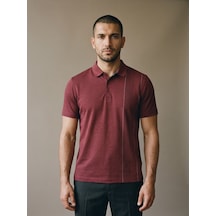 Maccali Erkek Bordo Dikey Desen Panelli Polo Yaka Tişört