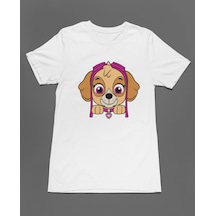 Bumeta Pembe Patiler Görevde Paw Patrol Unisex Tişört T-shirt Beyaz