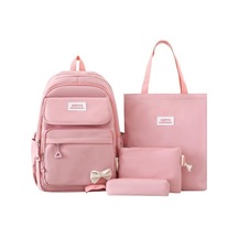 Novahub Dört Parça Sırt Çantası Seti Düz Renk Sırt Çantası Öğrenci Okul Çantası Açık Hava Seyahat Geniş Kapasiteli Sırt Çantası Pembe Pembe