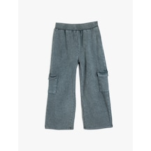 Koton Kargo Pantolon Geniş Paça Beli Lastikli Mavi 5wkg40157ak Mavi