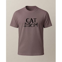 Cat Mom Baskılı T-shirt Kahverengi