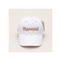 Kitti Kız Çocuk Mermaid Nakışlı Desenli Şapka Beyaz