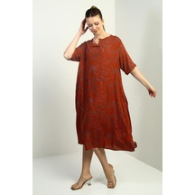 By Saygı Kadın Şal Desenli Cepli Oversize Elbise Kahve