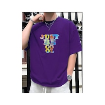 Medinenur Unisex Just Be Cool Baskılı Tshirt Mor